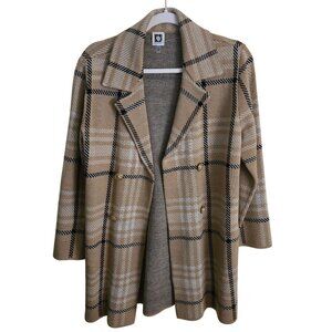 Anne Klein Neutral Tan Plaid Open Front Sweater Blazer Size S